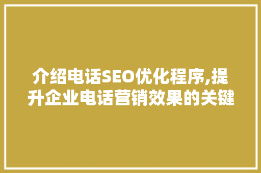 介绍电话SEO优化程序,提升企业电话营销效果的关键之路