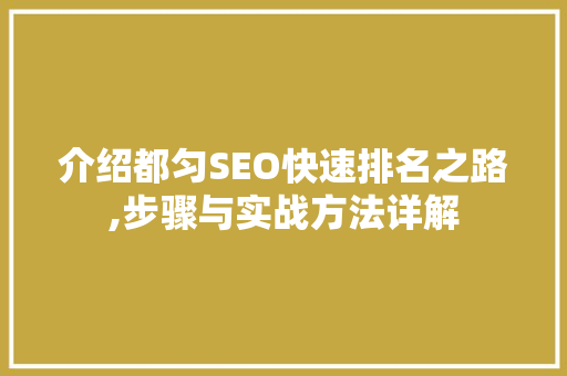 介绍都匀SEO快速排名之路,步骤与实战方法详解