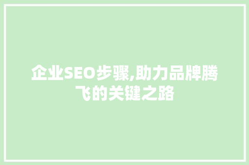 企业SEO步骤,助力品牌腾飞的关键之路