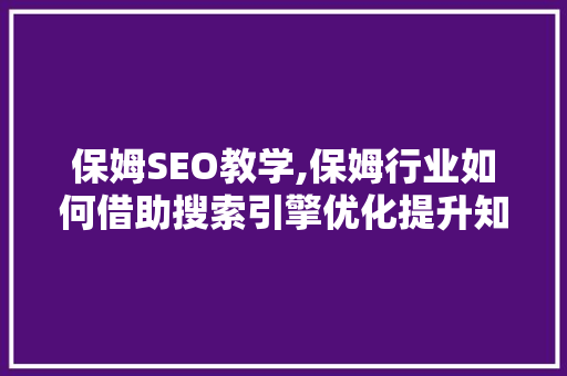 保姆SEO教学,保姆行业如何借助搜索引擎优化提升知名度