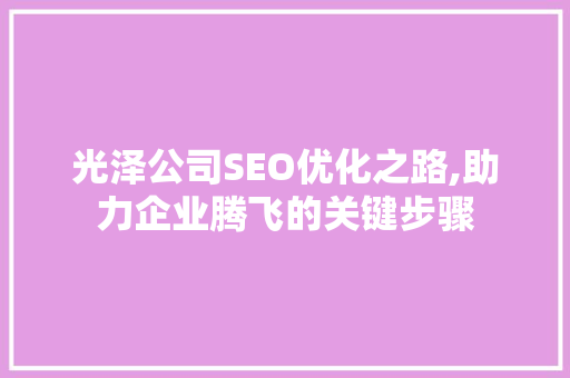 光泽公司SEO优化之路,助力企业腾飞的关键步骤