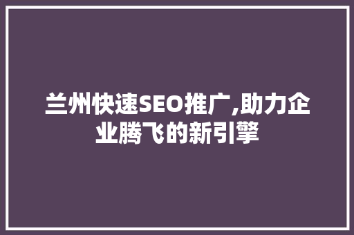 兰州快速SEO推广,助力企业腾飞的新引擎
