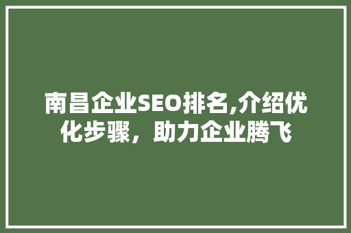 南昌企业SEO排名,介绍优化步骤，助力企业腾飞