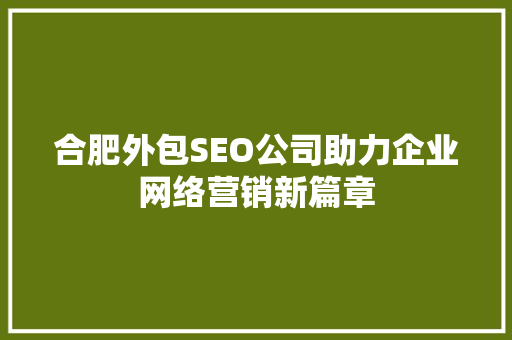 合肥外包SEO公司助力企业网络营销新篇章