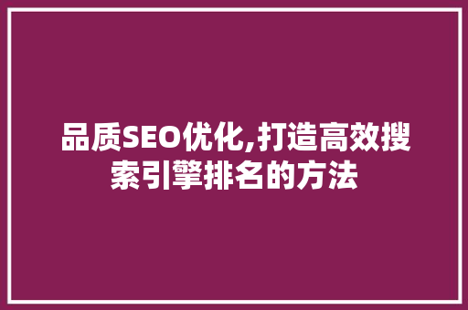 品质SEO优化,打造高效搜索引擎排名的方法