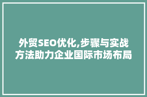 外贸SEO优化,步骤与实战方法助力企业国际市场布局