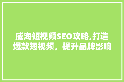 威海短视频SEO攻略,打造爆款短视频，提升品牌影响力