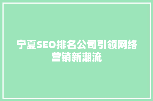 宁夏SEO排名公司引领网络营销新潮流