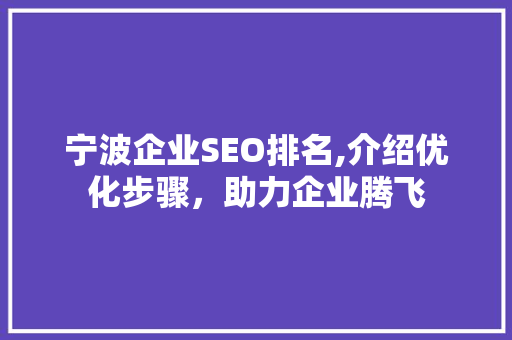 宁波企业SEO排名,介绍优化步骤，助力企业腾飞