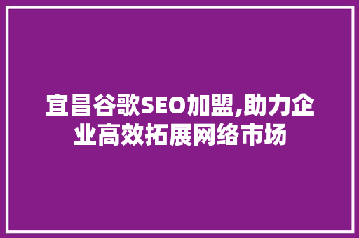 宜昌谷歌SEO加盟,助力企业高效拓展网络市场