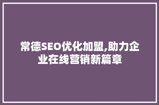 常德SEO优化加盟,助力企业在线营销新篇章