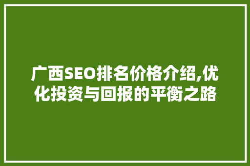 广西SEO排名价格介绍,优化投资与回报的平衡之路