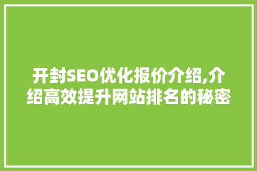 开封SEO优化报价介绍,介绍高效提升网站排名的秘密武器