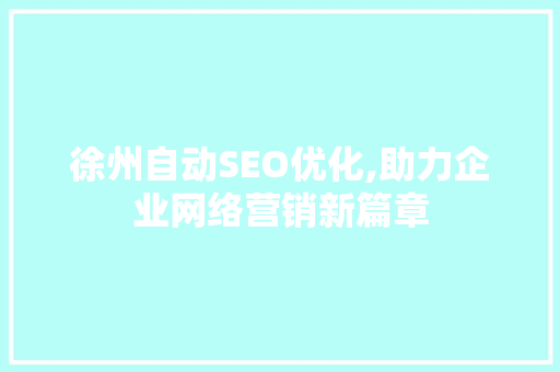徐州自动SEO优化,助力企业网络营销新篇章
