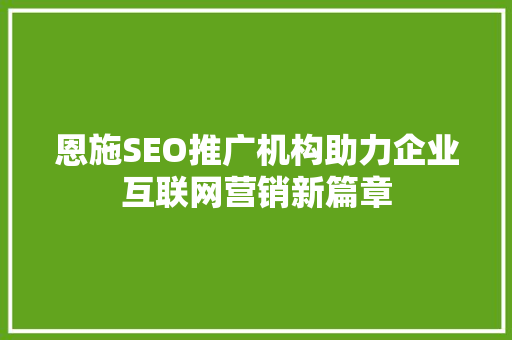 恩施SEO推广机构助力企业互联网营销新篇章