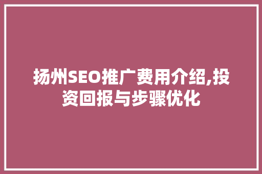 扬州SEO推广费用介绍,投资回报与步骤优化