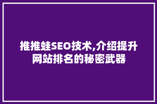 推推蛙SEO技术,介绍提升网站排名的秘密武器
