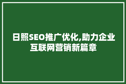 日照SEO推广优化,助力企业互联网营销新篇章