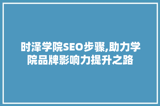 时泽学院SEO步骤,助力学院品牌影响力提升之路