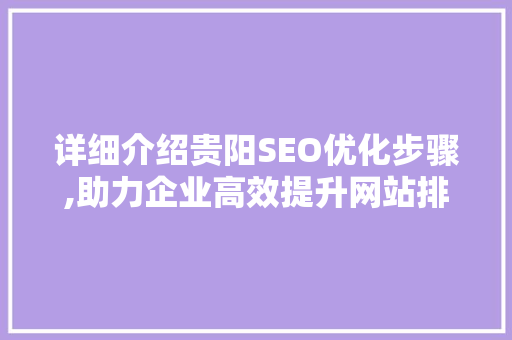 详细介绍贵阳SEO优化步骤,助力企业高效提升网站排名