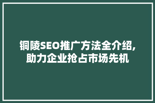 铜陵SEO推广方法全介绍,助力企业抢占市场先机