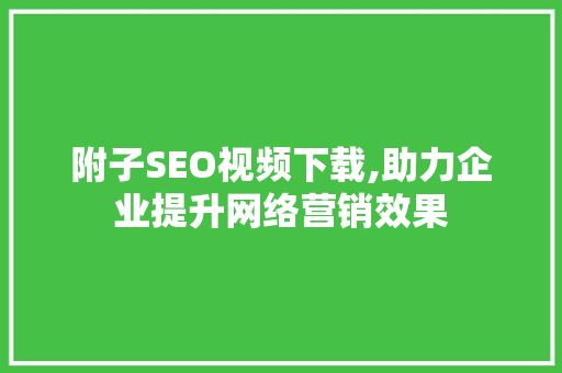 附子SEO视频下载,助力企业提升网络营销效果