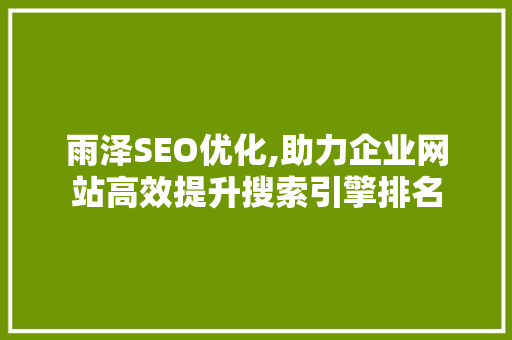 雨泽SEO优化,助力企业网站高效提升搜索引擎排名