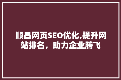 顺昌网页SEO优化,提升网站排名，助力企业腾飞