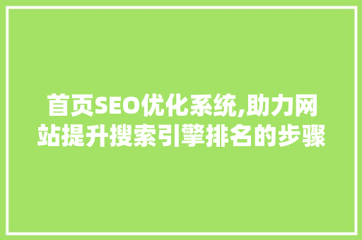 首页SEO优化系统,助力网站提升搜索引擎排名的步骤介绍