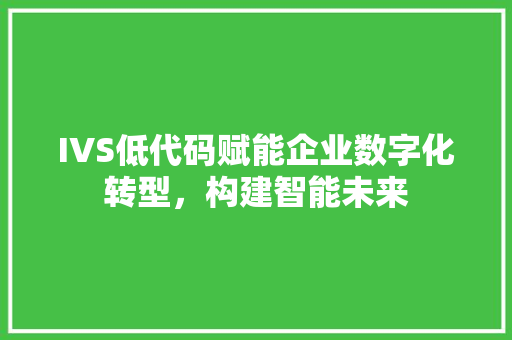 IVS低代码赋能企业数字化转型，构建智能未来