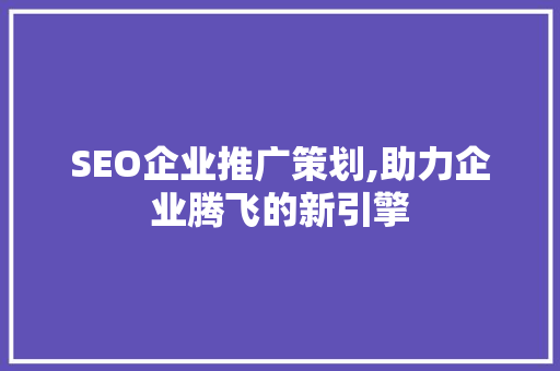 SEO企业推广策划,助力企业腾飞的新引擎