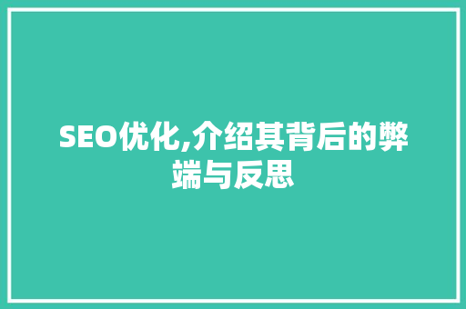 SEO优化,介绍其背后的弊端与反思