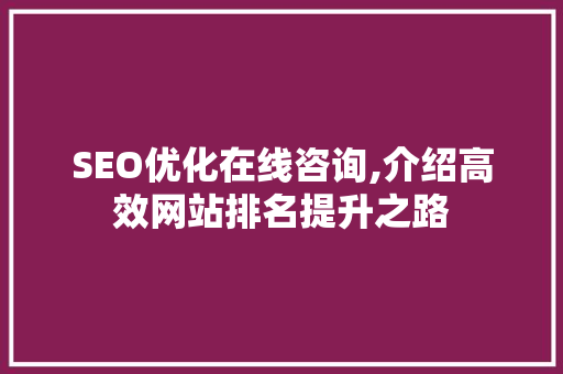 SEO优化在线咨询,介绍高效网站排名提升之路