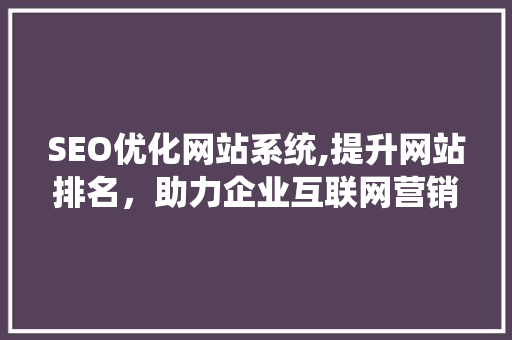 SEO优化网站系统,提升网站排名，助力企业互联网营销