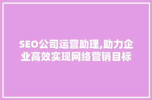 SEO公司运营助理,助力企业高效实现网络营销目标