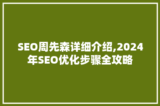 SEO周先森详细介绍,2024年SEO优化步骤全攻略