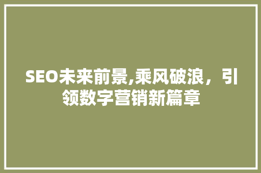 SEO未来前景,乘风破浪，引领数字营销新篇章