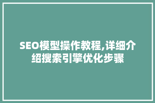SEO模型操作教程,详细介绍搜索引擎优化步骤