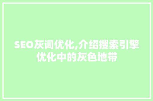 SEO灰词优化,介绍搜索引擎优化中的灰色地带