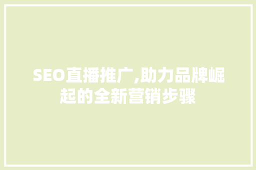 SEO直播推广,助力品牌崛起的全新营销步骤