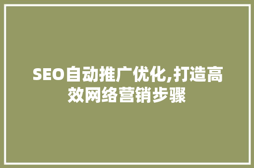 SEO自动推广优化,打造高效网络营销步骤