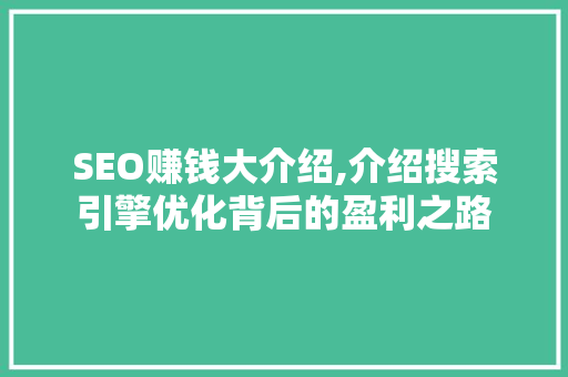 SEO赚钱大介绍,介绍搜索引擎优化背后的盈利之路
