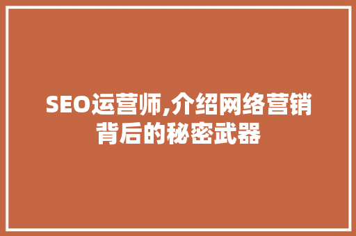 SEO运营师,介绍网络营销背后的秘密武器