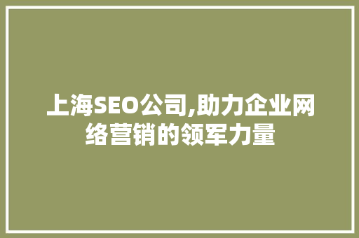 上海SEO公司,助力企业网络营销的领军力量