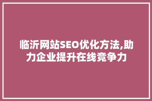 临沂网站SEO优化方法,助力企业提升在线竞争力