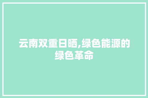 云南双重日晒,绿色能源的绿色革命