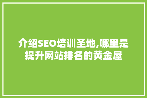 介绍SEO培训圣地,哪里是提升网站排名的黄金屋