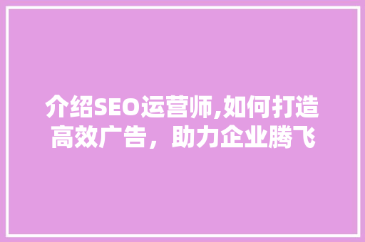 介绍SEO运营师,如何打造高效广告，助力企业腾飞