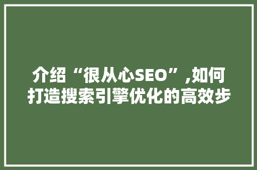 介绍“很从心SEO”,如何打造搜索引擎优化的高效步骤
