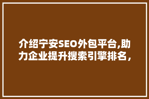 介绍宁安SEO外包平台,助力企业提升搜索引擎排名，抢占网络市场先机